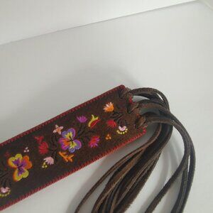 American Eagle Leather Belt - Brown with Tie Closure M/L Floral